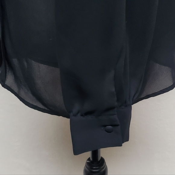 Vintage 70s Diane Von Furstenberg Black Sheer Chiffon Pleated Button Up Blouse 8 - Picture 10 of 16